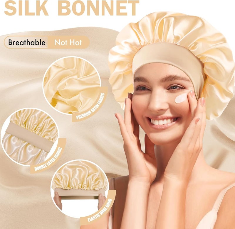 Doitory Store Satin Silk Bonnet for Sleeping, Double Layer Silk Sleep Cap for Men & Women, Soft Satin Lined Bonnet for Curly Hair - Image 3